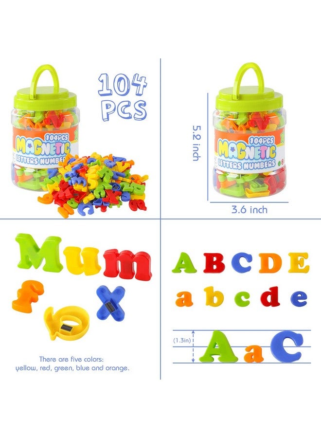 104Pcs Magnetic Letters Numbers Alphabet Abc 123 Fridge Magnets Plastic Educational Toy Set For Preschool Learning Spelling Counting Uppercase Lowercase Math Symbols For Toddlers Kids