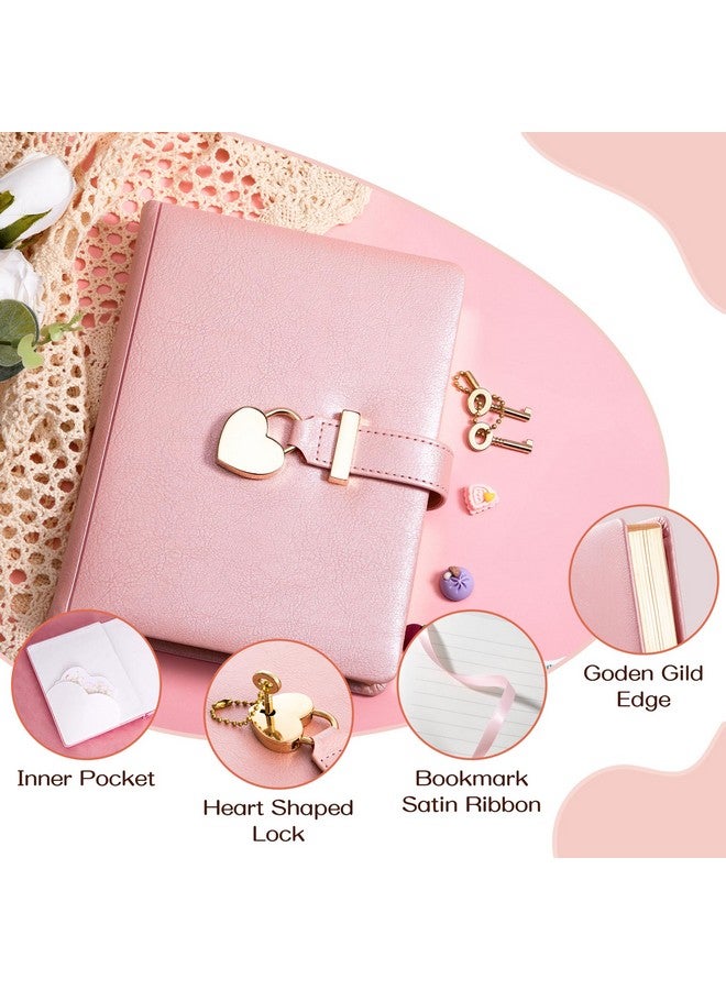 Diary With Lock And Key For Girls Ages 8 12 Journal With Lock 296 Gold Edged Pages Heart Shaped Locked Journal For Women Teen Girls With Gift Box, 5.3 X 7 Inch, Pink