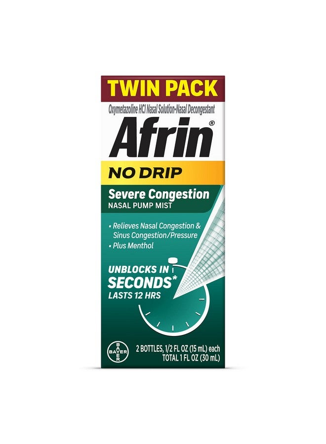 No Drip Severe Congestion Maximum Strength Nasal Spray - 12 Hour Nasal Spray Relief For Nose Congestion, Nasal Swelling, And Allergies - 2 X 0.5 Fl Oz Bottles - Pack Of 1