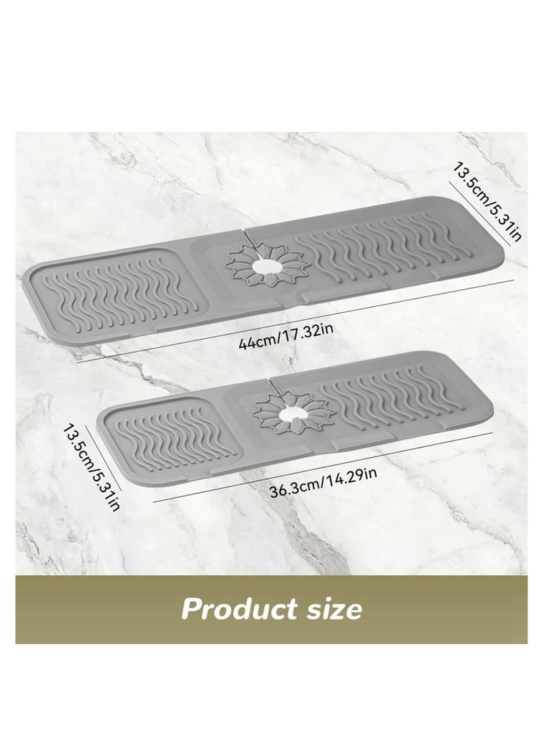 2Pcs Faucet Mat for Kitchen Sink, Silicone Faucet Handle Drip Catcher Tray Mat, Kitchen Sink Draining Mat Fast Drying Stone Sink Tray, Faucet Guard & Draining Mat, Sink Splash Guard, Grey & Off White