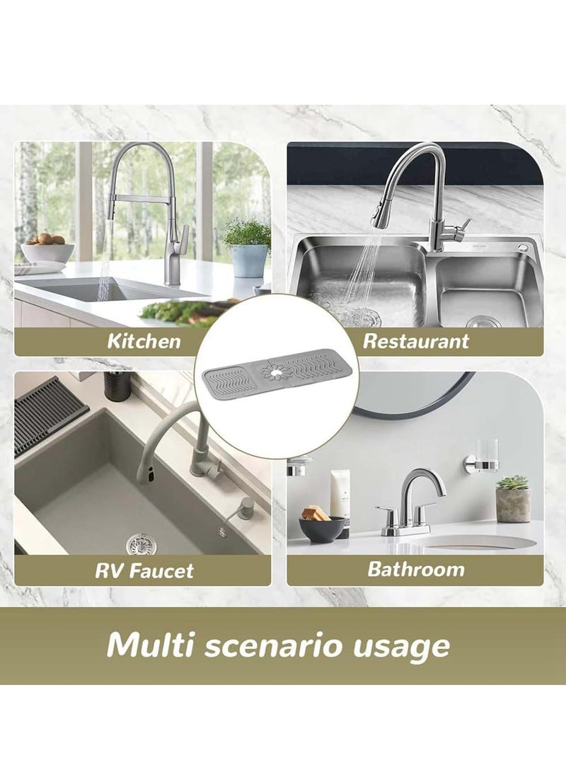 2Pcs Faucet Mat for Kitchen Sink, Silicone Faucet Handle Drip Catcher Tray Mat, Kitchen Sink Draining Mat Fast Drying Stone Sink Tray, Faucet Guard & Draining Mat, Sink Splash Guard, Grey & Off White