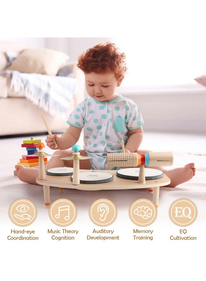 Kids Drum Set For Toddlers 1 3, All In One Musical Instruments Wooden Musical Toys Montessori Sensory Toys For 1 Year Old Birthday Gifts For Girls Boys