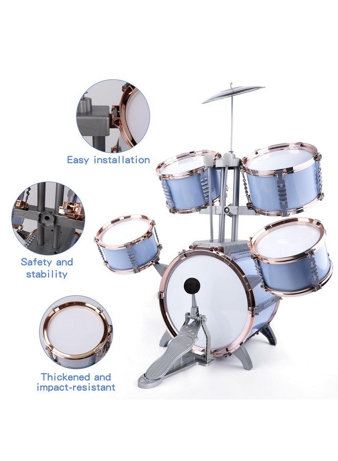 Kids Jazz Drum Set Toddler Toy Drum Set 5 Drums With Stool Rock Jazz Drum Kit Percussion Instruments Musical Enlightenment Educational Toys Gift For Boys Girls