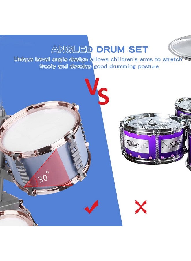 Kids Jazz Drum Set Toddler Toy Drum Set 5 Drums With Stool Rock Jazz Drum Kit Percussion Instruments Musical Enlightenment Educational Toys Gift For Boys Girls
