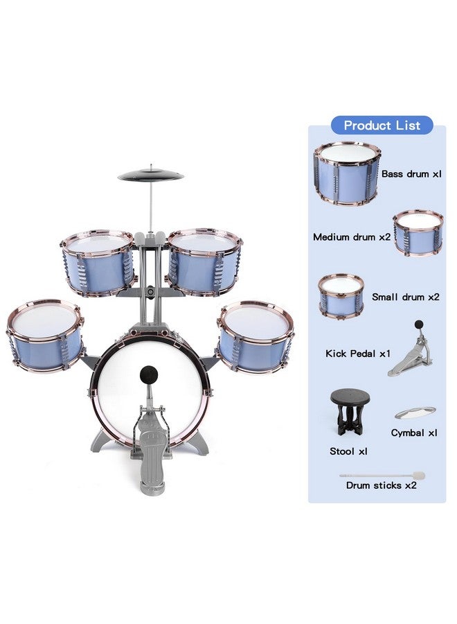 Kids Jazz Drum Set Toddler Toy Drum Set 5 Drums With Stool Rock Jazz Drum Kit Percussion Instruments Musical Enlightenment Educational Toys Gift For Boys Girls