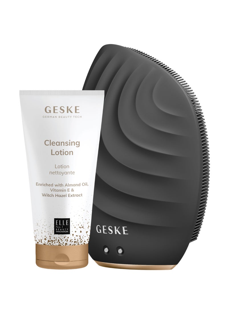 Geske Cleansing Lotion, Almond Oil, Hazel Extract & Vitamin E, Deep Cleanse, Exfoliate & Nourish + Sonic Facial Brush 5 in 1, Complete Skincare Set for Radiant, Healthy Skin (Combo Pack)- Grey