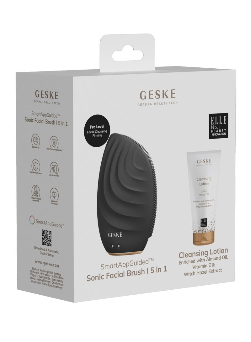 Geske Cleansing Lotion, Almond Oil, Hazel Extract & Vitamin E, Deep Cleanse, Exfoliate & Nourish + Sonic Facial Brush 5 in 1, Complete Skincare Set for Radiant, Healthy Skin (Combo Pack)- Grey