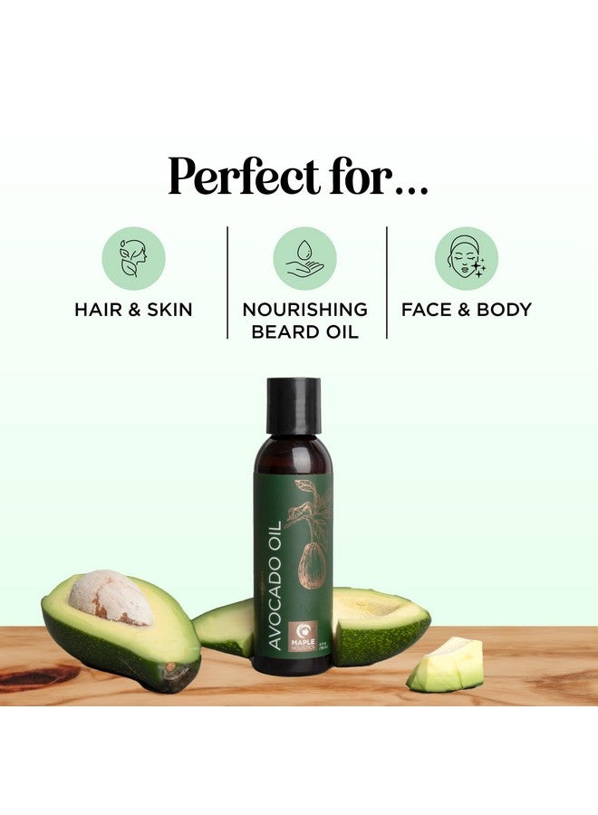 Avocado Oil For Hair And Skin 100% Pure Avocado Oil For Skin And Nail Care Plus Dry Hair Treatment And Facial Oil Moisturizer Natural Hair Oil And Carrier Oil For Essential Oils Mixing (4 Fl Oz)