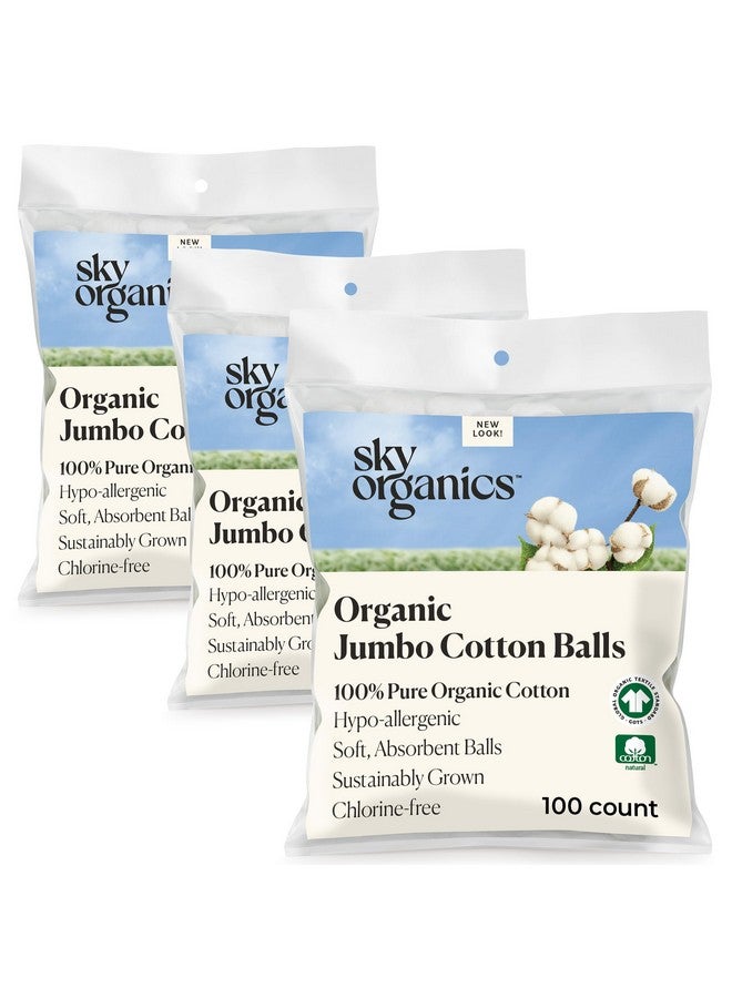 Organic Jumbo Cotton Balls For Sensitive Skin, 100% Pure Organic Cotton Sustainably Grown, Chlorine Free, Hypoallergenic, Ultra-Soft And Absorbant For Beauty & Personal Care, 300 Ct.