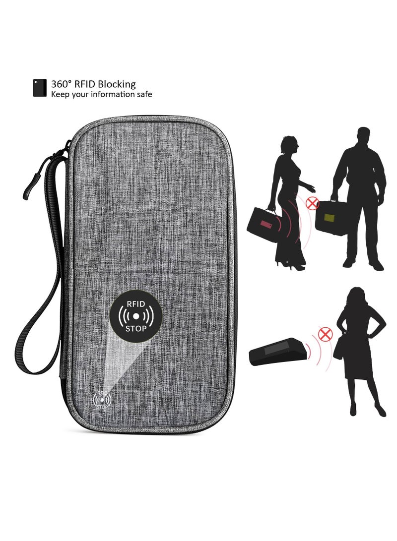 Travel Wallet Organizer for Family with RFID Protection and Waterproof Design, Ideal for Passports, ID Cards, Credit Cards, and Tickets in Grey