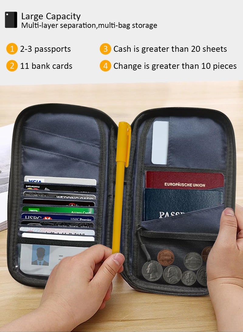 Travel Wallet Organizer for Family with RFID Protection and Waterproof Design, Ideal for Passports, ID Cards, Credit Cards, and Tickets in Grey