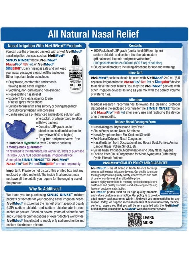 Sinus Rinse Nasal Rinse Refill Kit 100 Per Box