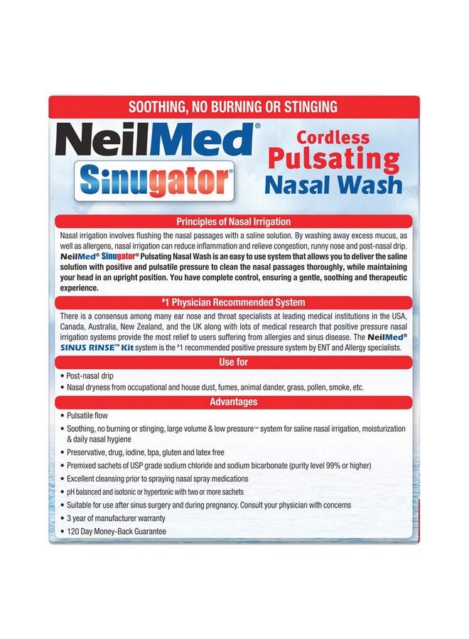 Sinugator Cordless Pulsating Nasal Wash Kit With One Irrigator, 30 Premixed Packets And 3 Aa Batteries(Pack Of 1)