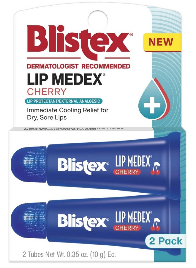 Lip Medex Cherry Tube 2 Count, 0.35Oz Ea. Advanced Hydration, Medicated Relief With Immediate Cooling, Soothes And Protects, Restores Healthy Moisture Balance To Lips