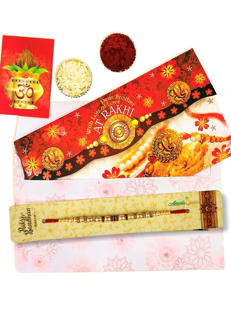 Almoda Creations Rakhi Combo-Rakhi, Foldable Greeting Card, Tilak Pouch, With Personalized Gift Message Service-A Warm Rakhi Mable Greeting Wrap