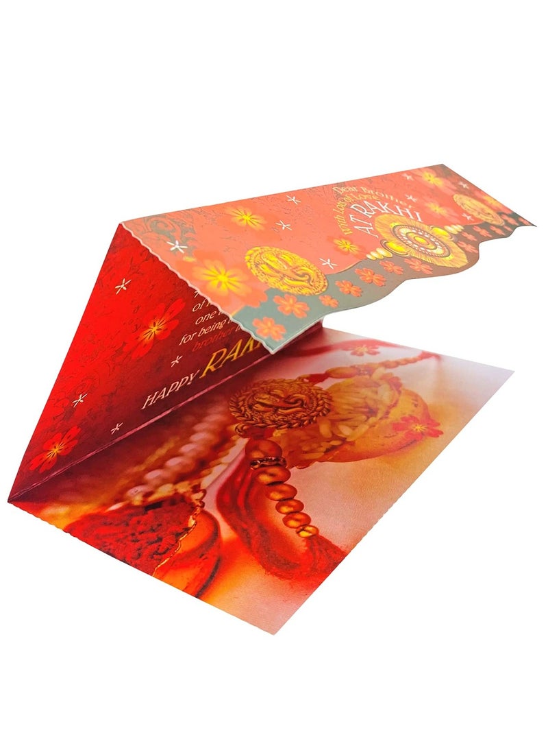 Almoda Creations Rakhi Combo-Rakhi, Foldable Greeting Card, Tilak Pouch, With Personalized Gift Message Service-A Warm Rakhi Mable Greeting Wrap