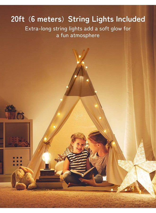 Teepee Tent For Kids With Light & Mat Kids Tents Indoor Play Tent Playhouse Toddler Teepee 100% Cotton Tee Pee Tents For Kids Indoor Kids Teepee Children Room Tent