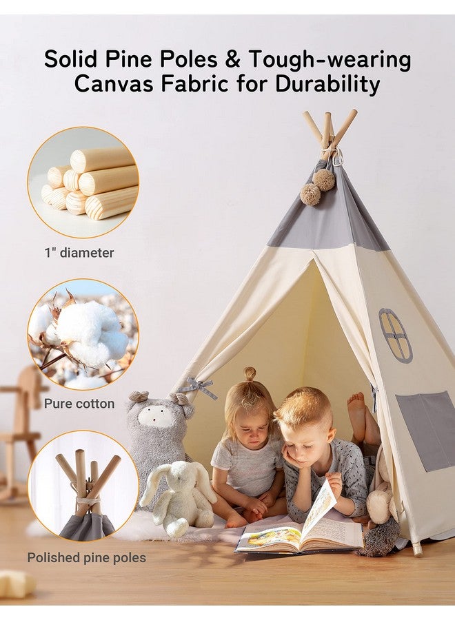 Teepee Tent For Kids With Light & Mat Kids Tents Indoor Play Tent Playhouse Toddler Teepee 100% Cotton Tee Pee Tents For Kids Indoor Kids Teepee Children Room Tent