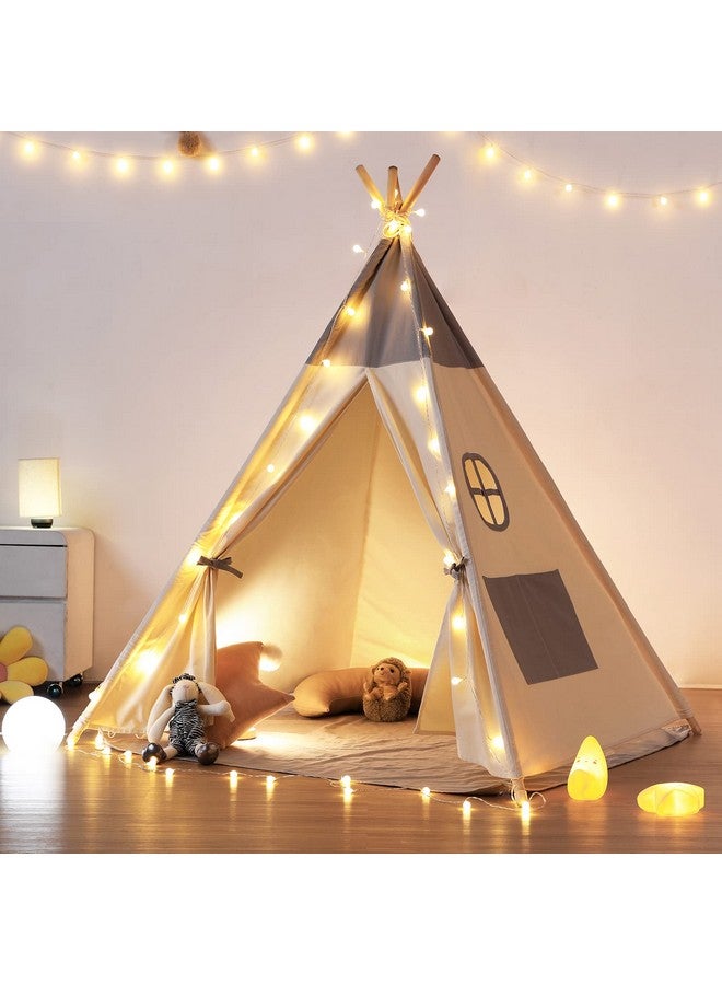 Teepee Tent For Kids With Light & Mat Kids Tents Indoor Play Tent Playhouse Toddler Teepee 100% Cotton Tee Pee Tents For Kids Indoor Kids Teepee Children Room Tent