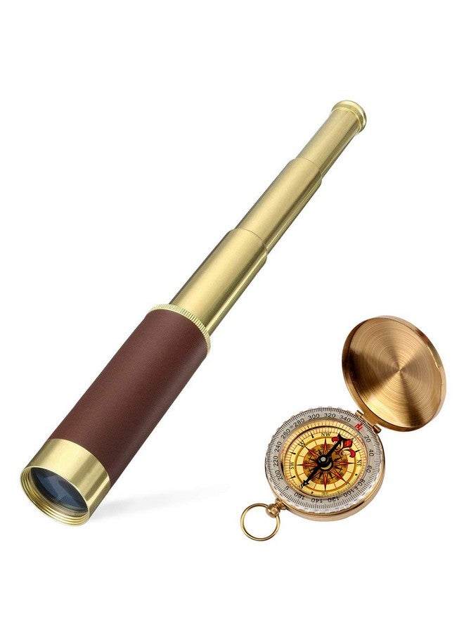 Retro Pirate Telescope Zoomable 25X30 Spyglass Portable Collapsible Handheld Telescope Vintage Monocular For Kids & Survival Gear Compass Pocket Military Compass For Camping Boating