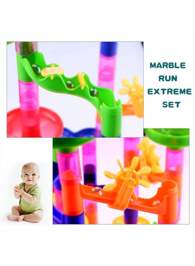 Marble Run Toy, 130Pcs Educational Construction Maze Block Toy Set With Glass Marbles For Kids And Parent Child Game