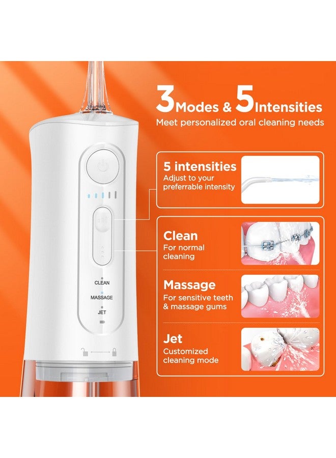 C5 Water Dental Flosser For Teeth, Rechargeable Water Teeth Cleaner Picks, 3 Modes 5 Intensities, Ipx7 Waterproof, Water Flosser Usb Cordless Water Dental Picks For Cleaning Frost White