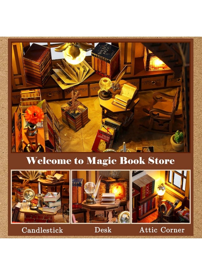 Diy Miniature Wooden Dollhouse Kit: Magic Book Store Book Nook Kit With Furniture And Led Great Handmade Crafts Model Building Kit Decor Adults Teens Birthday