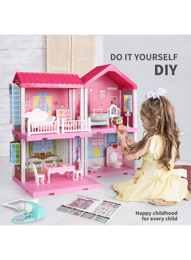 Dollhouse Girls Pretend Toys Doll Figure With Furniture, Accessories, Stairs, Pets And Dolls, Diy Cottage Pretend Play Dollhouse, For Toddlers, Boys & Girls