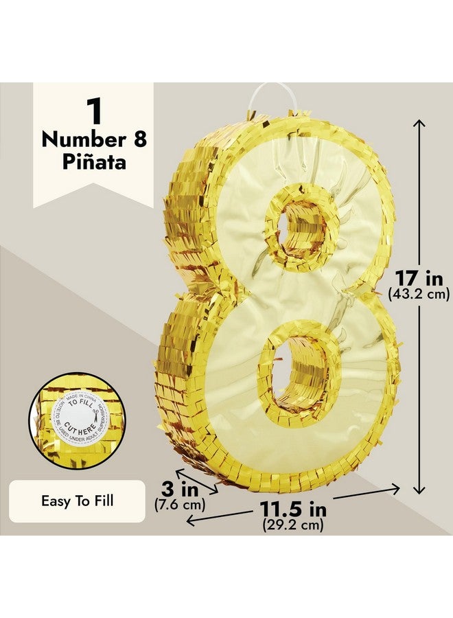 Gold Foil Number 8 Pinata For 8Th Birthday Party Decorations Centerpieces Anniversary Celebrations (Small 17 X 11 X 3 In)