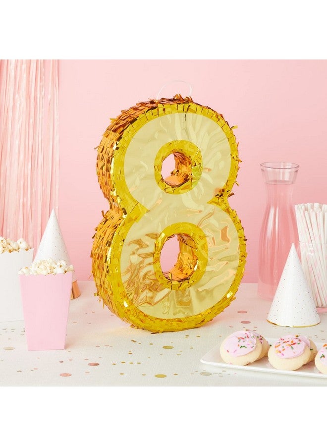 Gold Foil Number 8 Pinata For 8Th Birthday Party Decorations Centerpieces Anniversary Celebrations (Small 17 X 11 X 3 In)