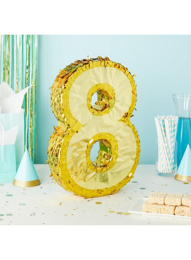 Gold Foil Number 8 Pinata For 8Th Birthday Party Decorations Centerpieces Anniversary Celebrations (Small 17 X 11 X 3 In)