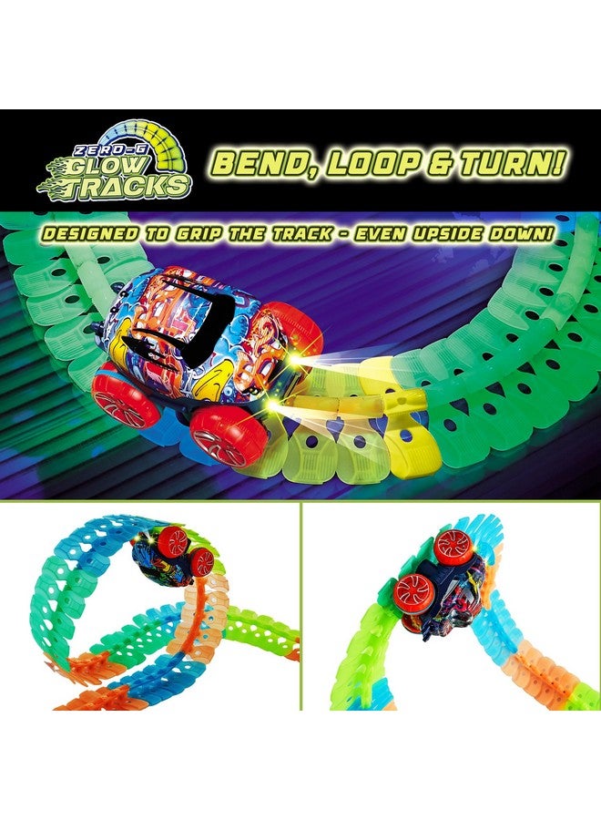 Zero G Glow Race Track For Kids 105Pcs Glow In The Dark Flexible Race Car Track Set With Suction Cups, Slot Car, 2 Graffiti Toy Cars Shells, Stem Toy Led Car Tracks For Boys And Girls Age 3+