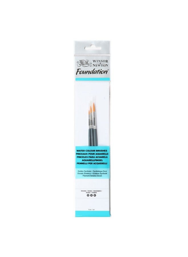 Foundation Brush Set Of 3 For Watercolours - Golden Synthetic - Round 2, 4, 6 - Short Handle