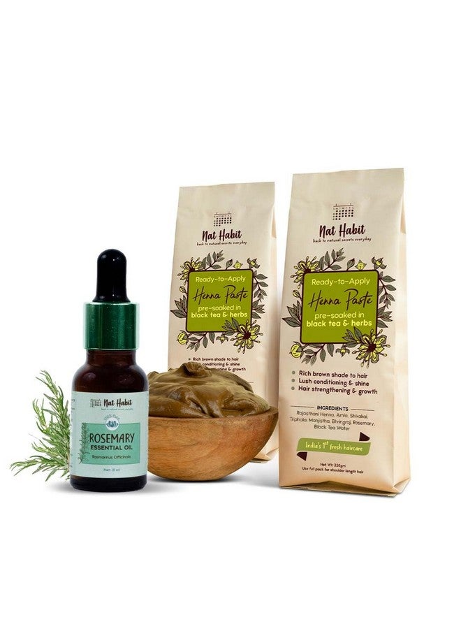 Ready To Apply Henna Paste & Rosemary Essential Oil For Hair Growth, Hair Fall Deep Conditioning & Healthy Scalp (Combo Pack Of 3)