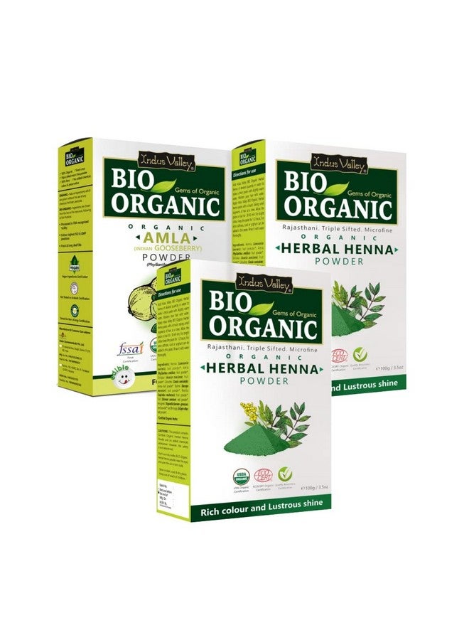 Bio Organic Natural Amla Powder With Herbal Henna Powder Set Of 2 For Hair Care (100G *3=300G)