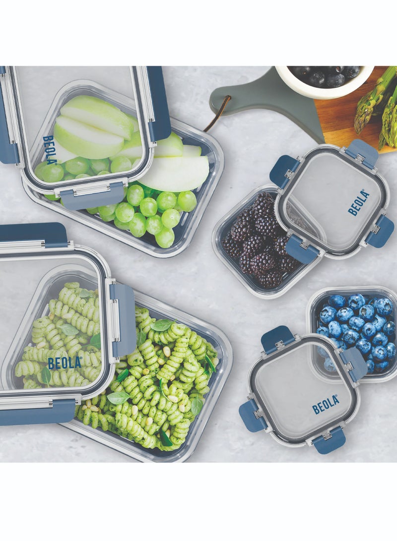Set of 2 Glass Food Storage Containers with Airtight Lids and Silicone Protection, Leakproof Food Organizer, Freezer, Dishwasher, Microwave Safe, Kitchen Organizer for Food(1050ml, Marine Blue)
