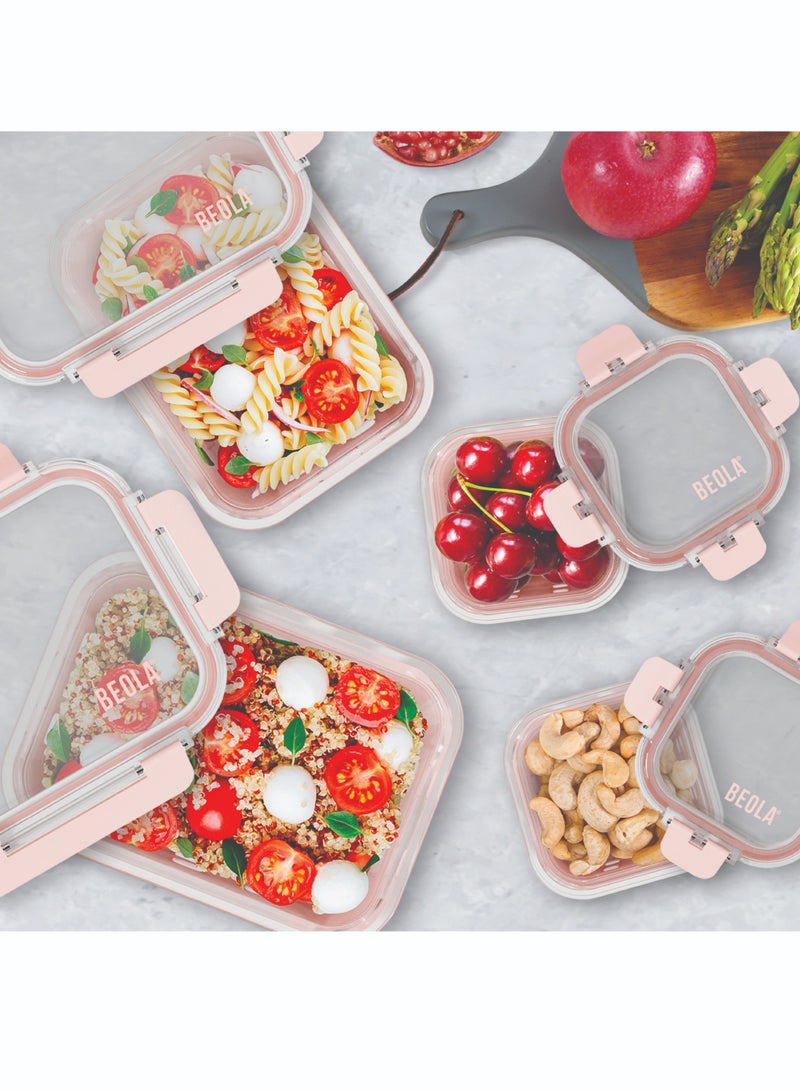 Set of 2 Glass Food Storage Containers with Airtight Lids and Silicone Protection, Leakproof Food Organizer, Freezer, Dishwasher, Microwave Safe, Kitchen Organizer for Food (1050ml, Blush Pink)