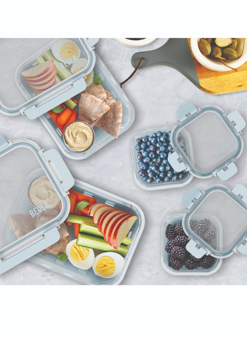Set of 2 Glass Food Storage Containers with Airtight Lids and Silicone Protection, Leakproof Food Organizer, Freezer, Dishwasher, Microwave Safe, Kitchen Organizer for Food (640ml, Ice Blue)