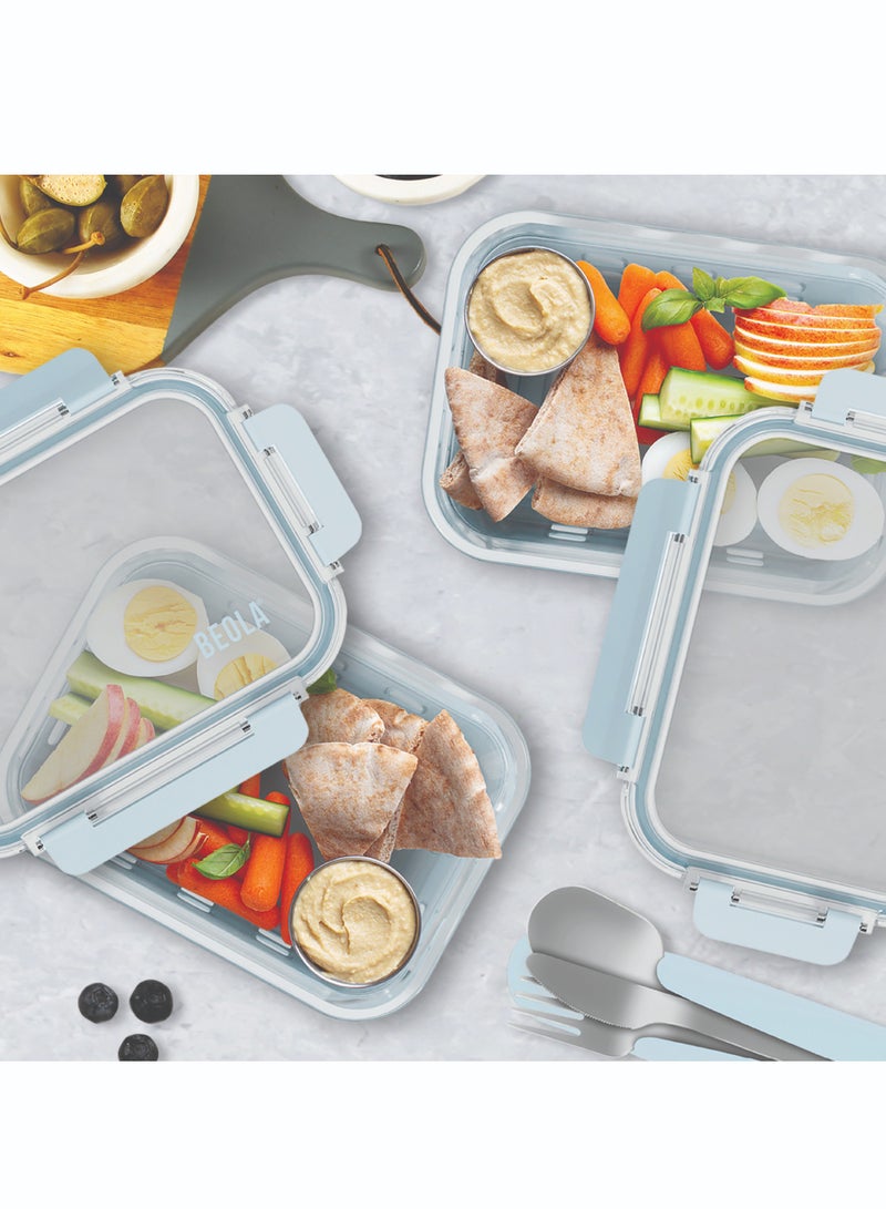 Set of 2 Glass Food Storage Containers with Airtight Lids and Silicone Protection, Leakproof Food Organizer, Freezer, Dishwasher, Microwave Safe, Kitchen Organizer for Food (640ml, Ice Blue)