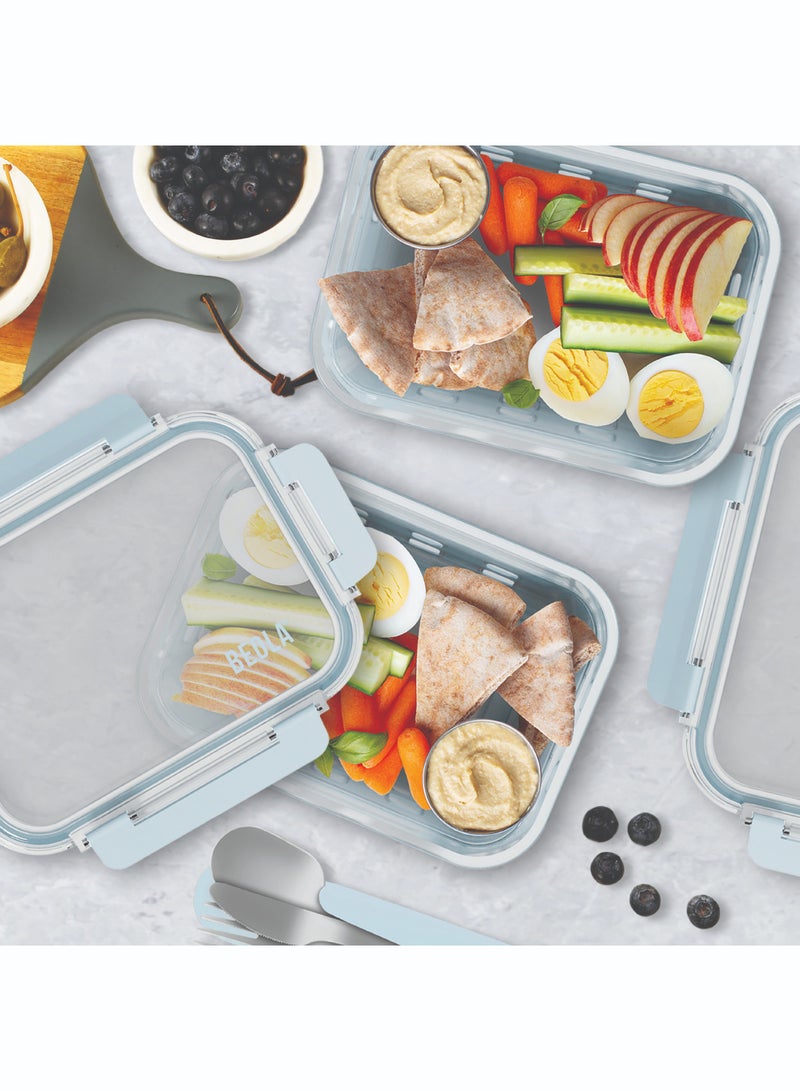 Set of 2 Glass Food Storage Containers with Airtight Lids and Silicone Protection, Leakproof Food Organizer, Freezer, Dishwasher, Microwave Safe, Kitchen Organizer for Food (1050ml, Ice Blue)