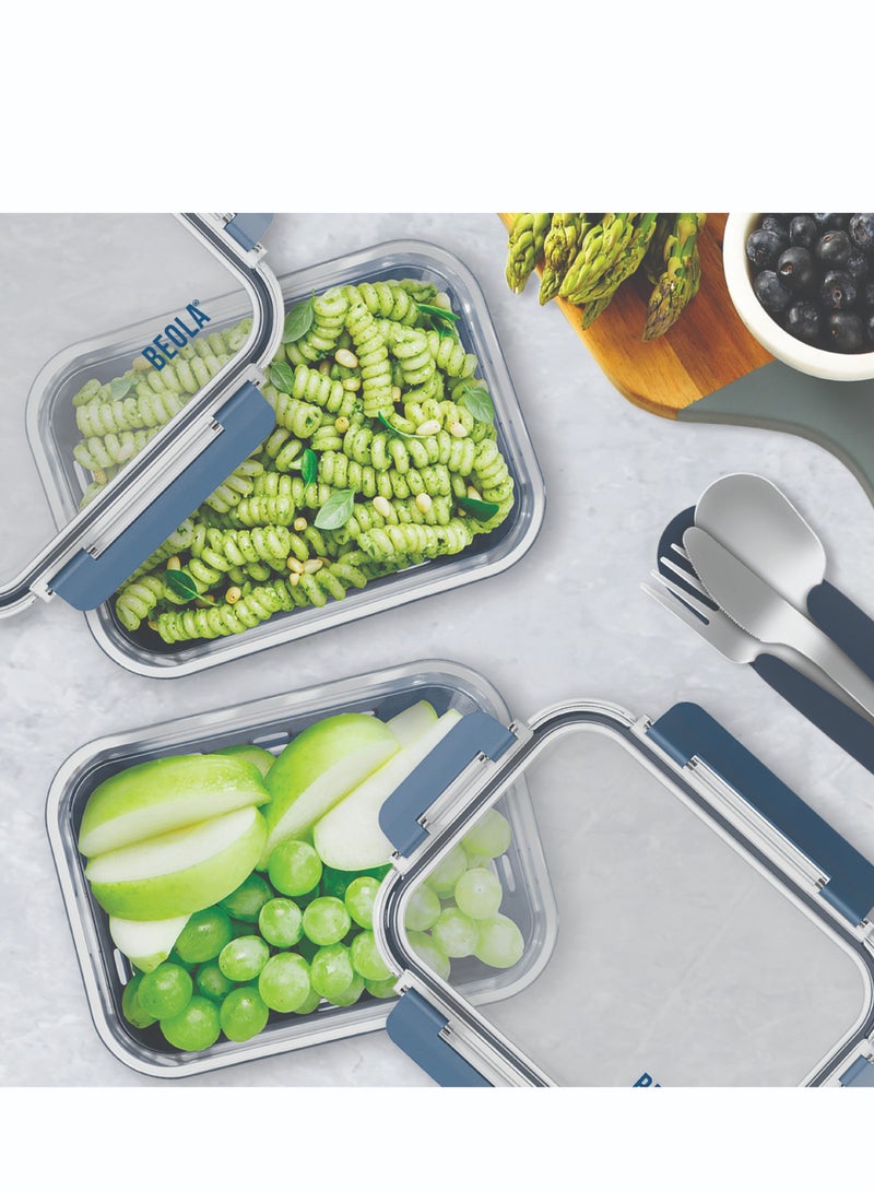 Set of 2 Glass Food Storage Containers with Airtight Lids and Silicone Protection, Leakproof Food Organizer, Freezer, Dishwasher, Microwave Safe, Kitchen Organizer for Food (640ml, Marine Blue)