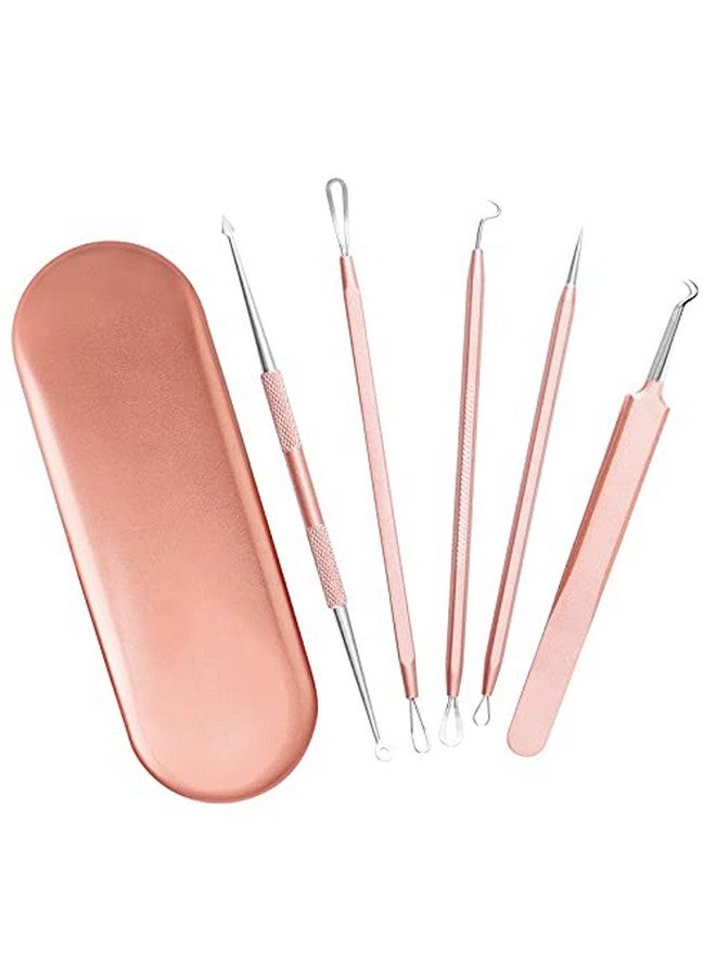 5 In 1 Stainless Steel Blackhead Acne & Pimple Removal Acne Needle Tool Set With Metal Case Rose Gold