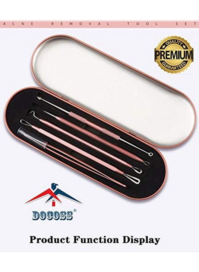 5 In 1 Stainless Steel Blackhead Acne & Pimple Removal Acne Needle Tool Set With Metal Case Rose Gold