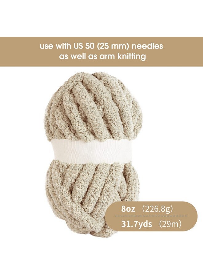 Khaki Chunky Chenille Yarn For Crocheting Bulky Thick Fluffy Yarn For Knitting Super Bulky Chunky Yarn For Hand Knitting Blanket Soft Plush Yarn 8 Jumbo Pack (27 Yds 8 Oz Each Skein)