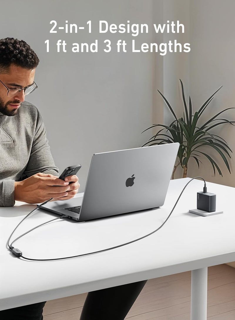 Anker USB C Cable, 4 ft 2-in-1 USB C to USB C Cable 140W Max, Fast Charging for iPhone 15/15 Pro/15 Pro Max/15 Plus, Samsung S24/S23, MacBook Air/Pro, Lenovo, HP, iPad, and More (USB 2.0, Braided) Black