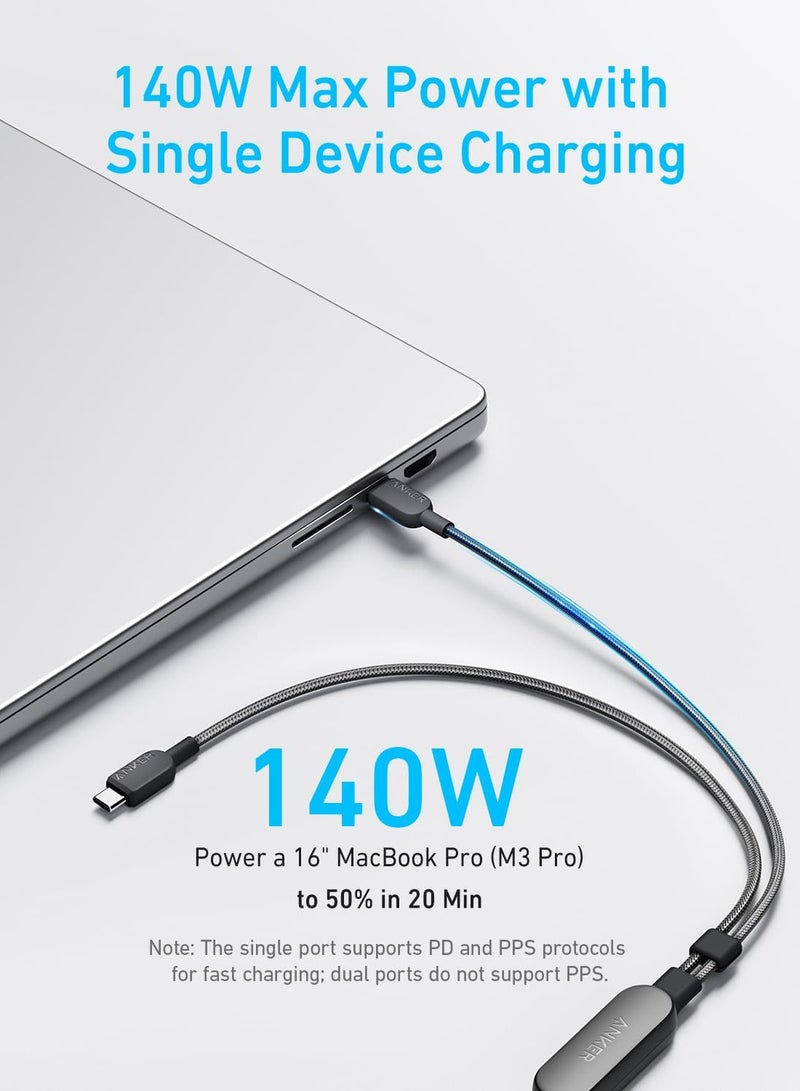 Anker USB C Cable, 4 ft 2-in-1 USB C to USB C Cable 140W Max, Fast Charging for iPhone 15/15 Pro/15 Pro Max/15 Plus, Samsung S24/S23, MacBook Air/Pro, Lenovo, HP, iPad, and More (USB 2.0, Braided) Black
