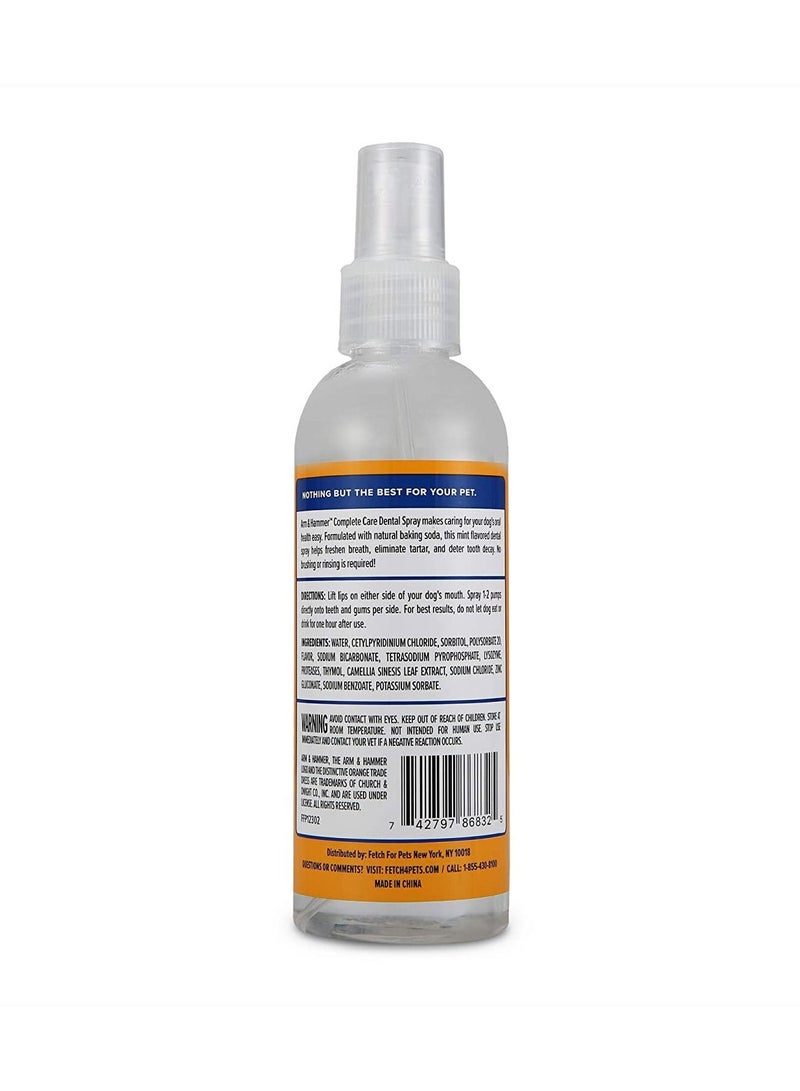 Arm & Hammer Complete Care Dog Dental Spray, 6 Fl Oz | Mint Flavor Dog Dental Spray for Easy Brushless Cleaning | Baking Soda Enhanced Formula for Fresh Breath and Tartar Control