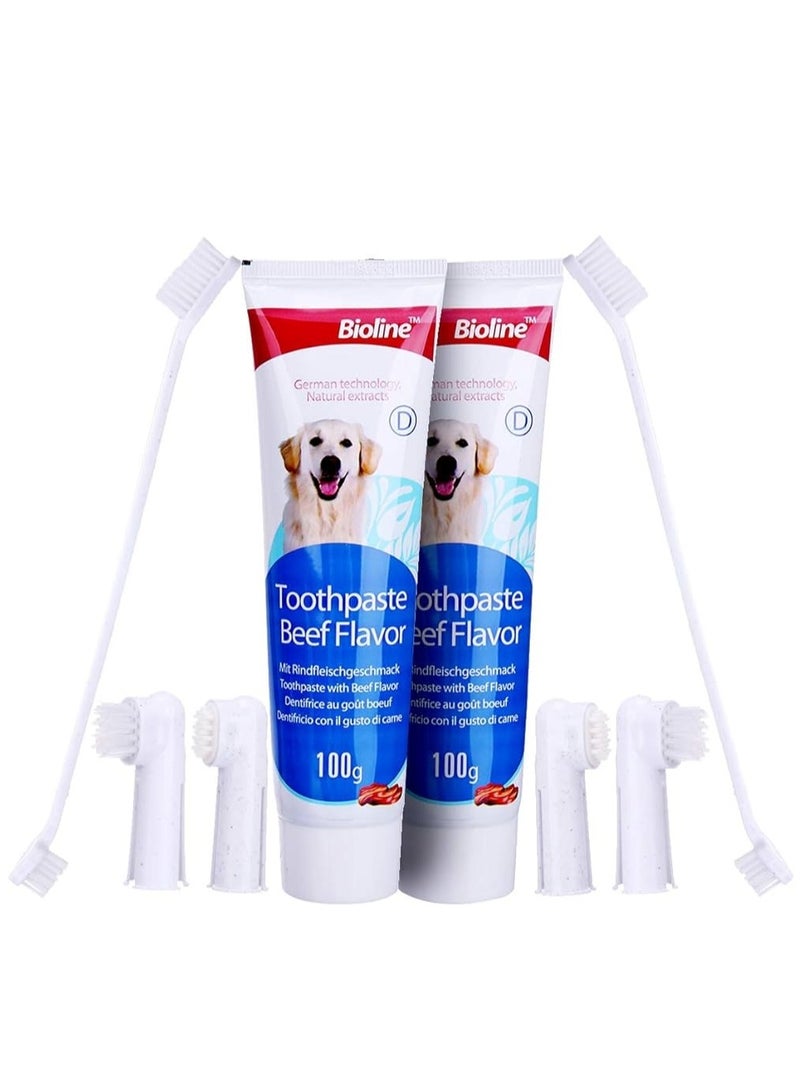 Dental Care Set Beef Flavor Toothpaste And Toothbrush Pet Oral Teeth Cleaning Set 2X100g