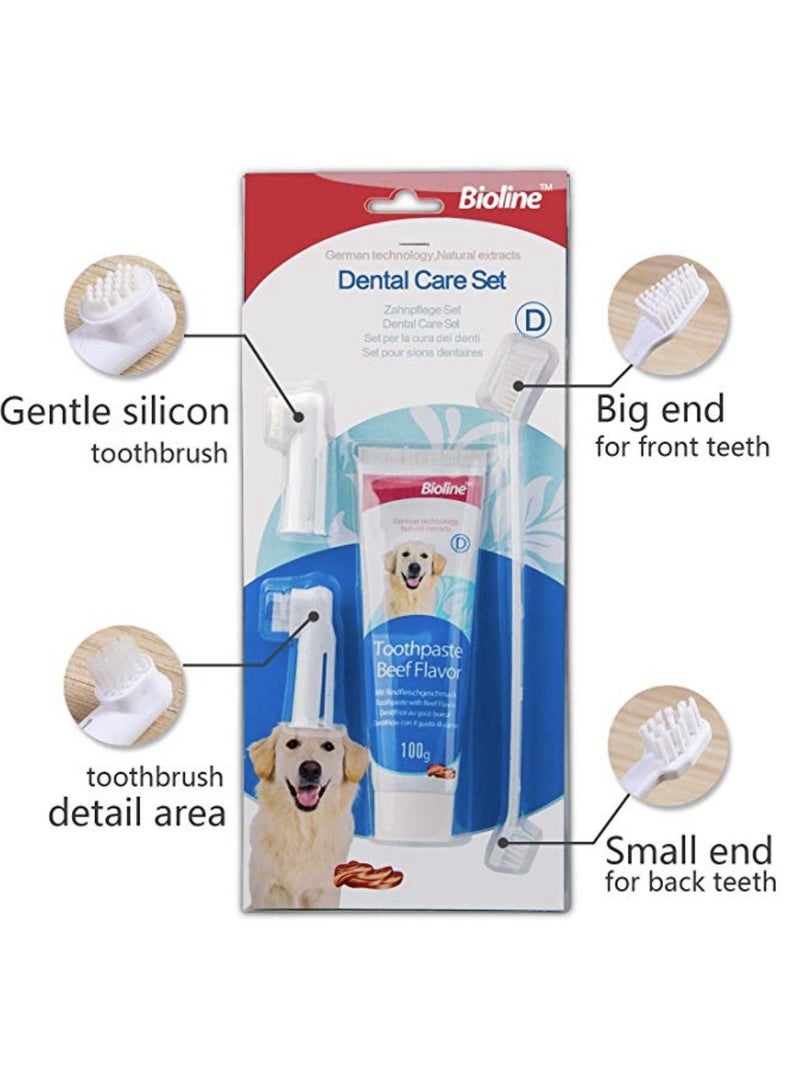 Dental Care Set Beef Flavor Toothpaste And Toothbrush Pet Oral Teeth Cleaning Set 2X100g