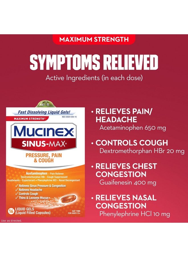 Sinus-Max Max Strength Pressure, Pain & Cough Liquid Gels 16 Ea